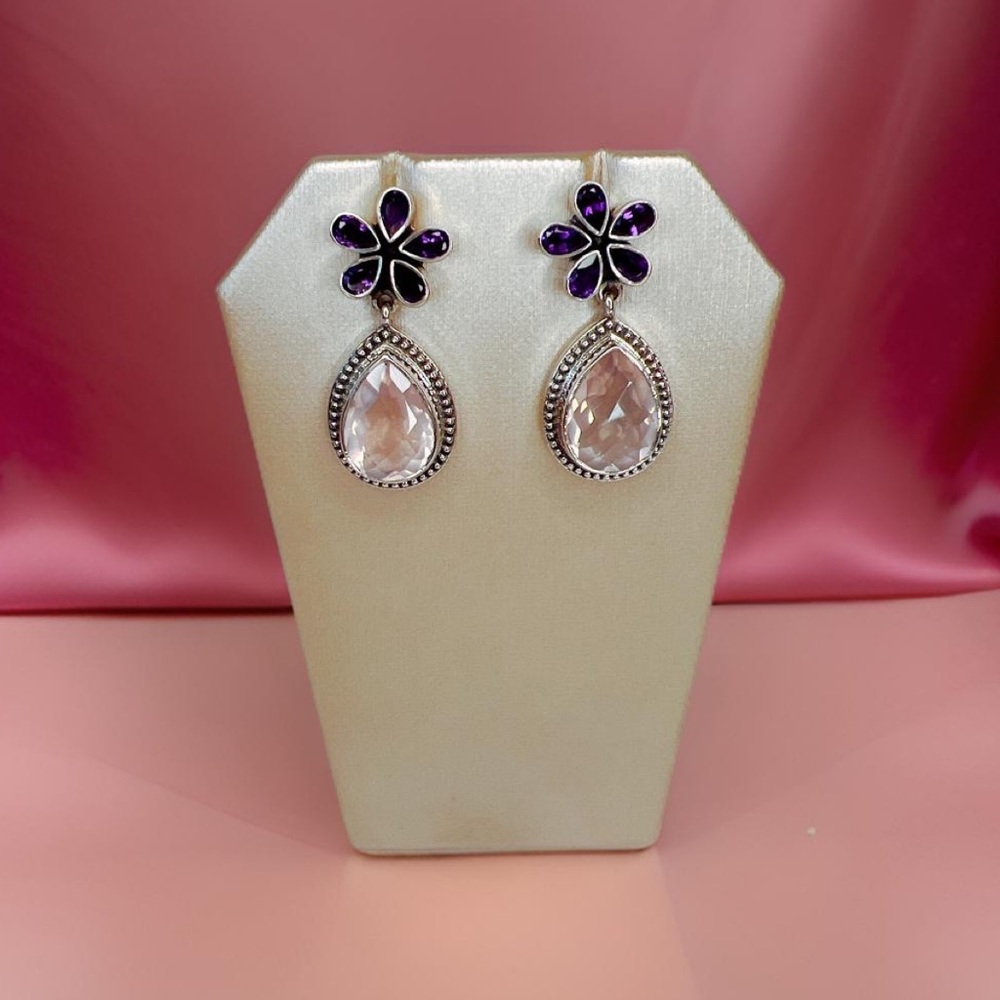 🌟NICKY BUTLER 925 Sterling Silver Rose Quartz Amethyst Pear Drop Earring… - Picture 2 of 10